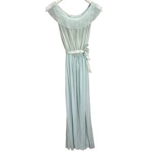 Vintage Mary Barron Blue Maxi Nightgown Size 32 Semi Sheer Nylon Pleated Tie